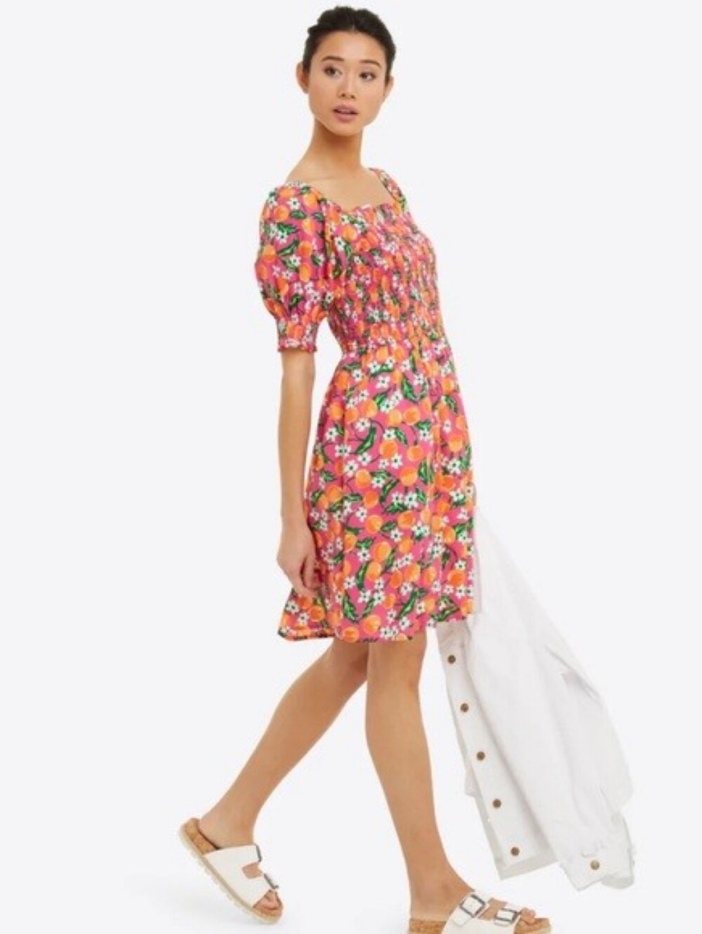 Draper James Size 2X Pink Floral Smocked Dress with Orange Motif
